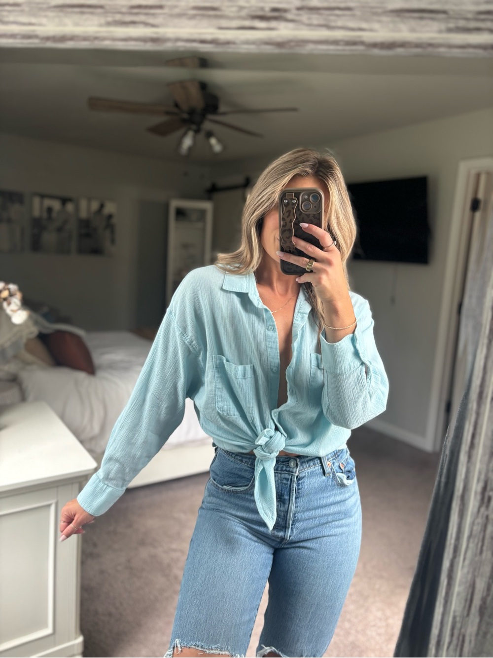 Z Supply Light Blue Tie-Front Button Down Shirt
